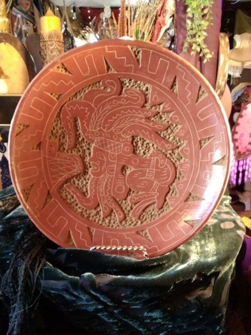 Vintage Mexican Folk Art Mayan Terracotta Clay Wall Plate – Hand-Etched Ceramic